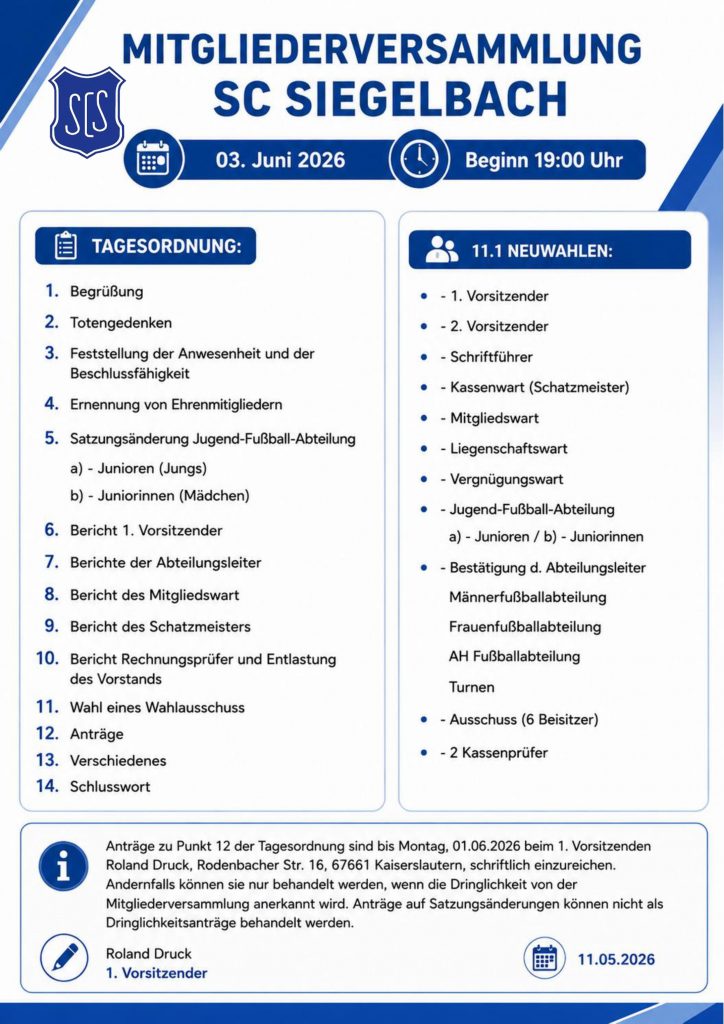 Mitgliederversammlung 3.Juni 2026